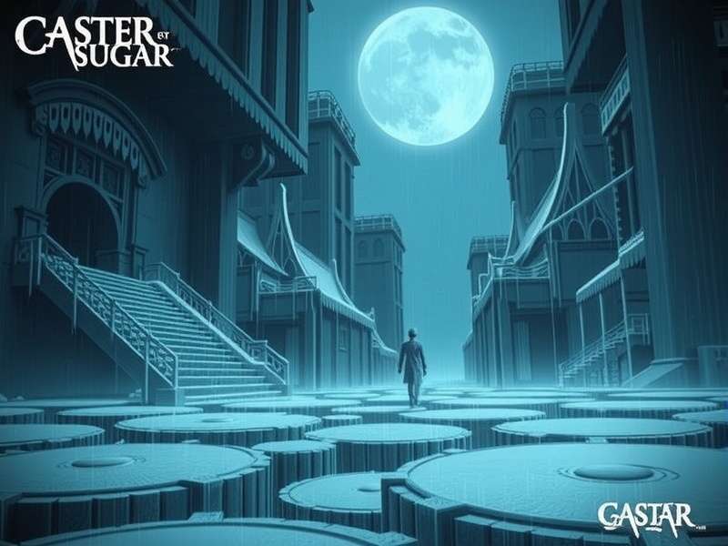 A bowl of fine, white caster sugar with a scoop on a wooden table