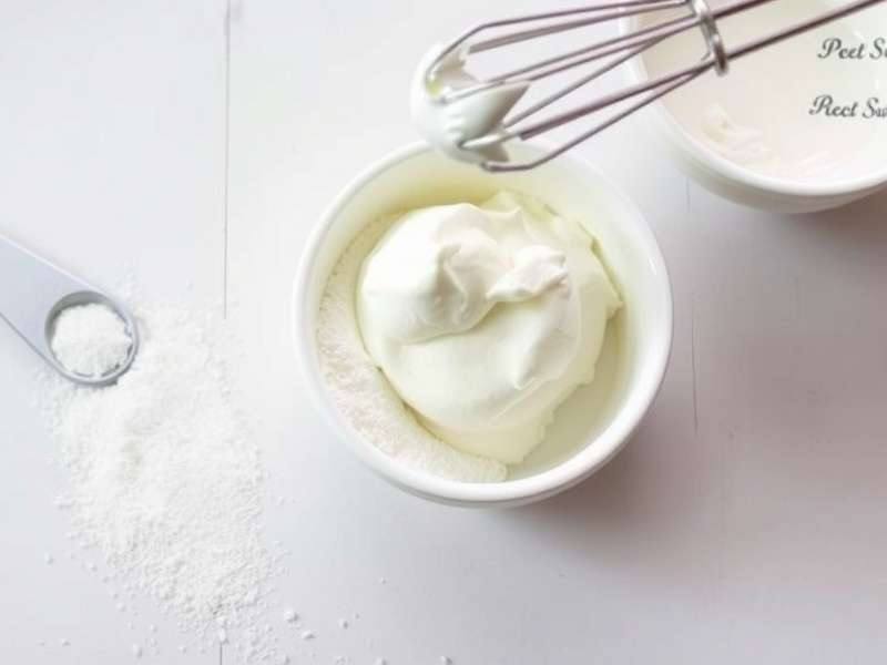 Perfect whipped cream in a glass bowl with a mixer, using caster sugar
