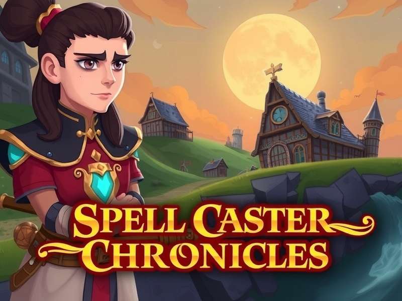 An intricate magical nexus within the game Spell Caster Chronicles, glowing with blue and purple energy