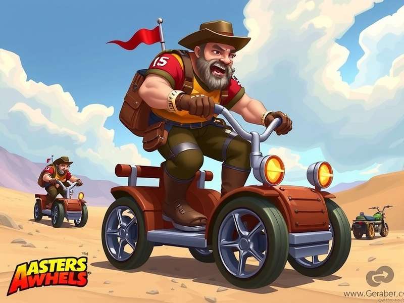 Assortment of industrial casters and wheels on a workshop bench