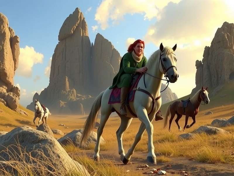 A majestic Casterly Rock Horse galloping across the golden plains of Rajasthan, India