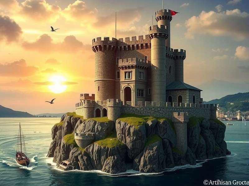 Casterly Rock Castle at sunset – artist rendering Casterly Rock Castle concept art – golden cliffs at sunset