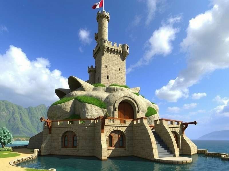 Casterly Rock Castle fortress rising above the Sunset Sea, Westeros