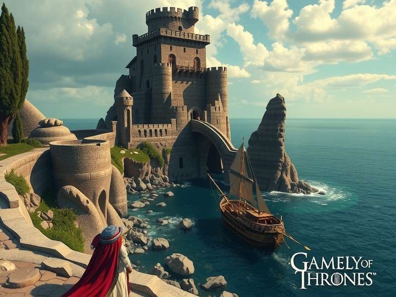 Casterly Rock fortress at sunset, Game of Thrones inspired landscape